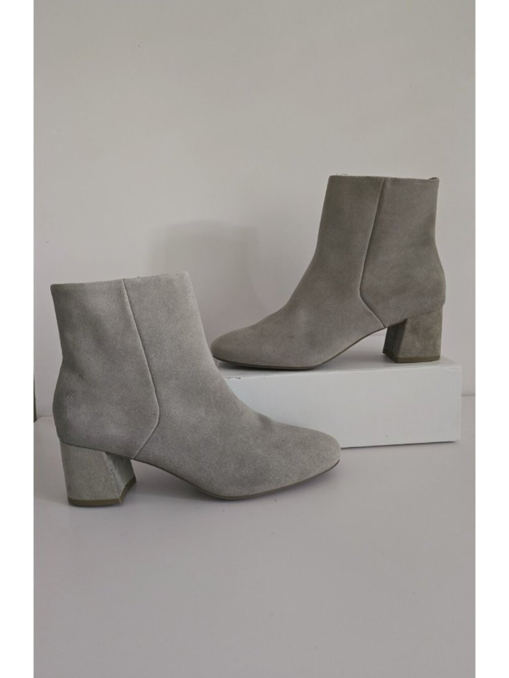Blondo Alida Grey Suede Waterproof Leather Ankle Boots Heeled Booties 8 Shoes